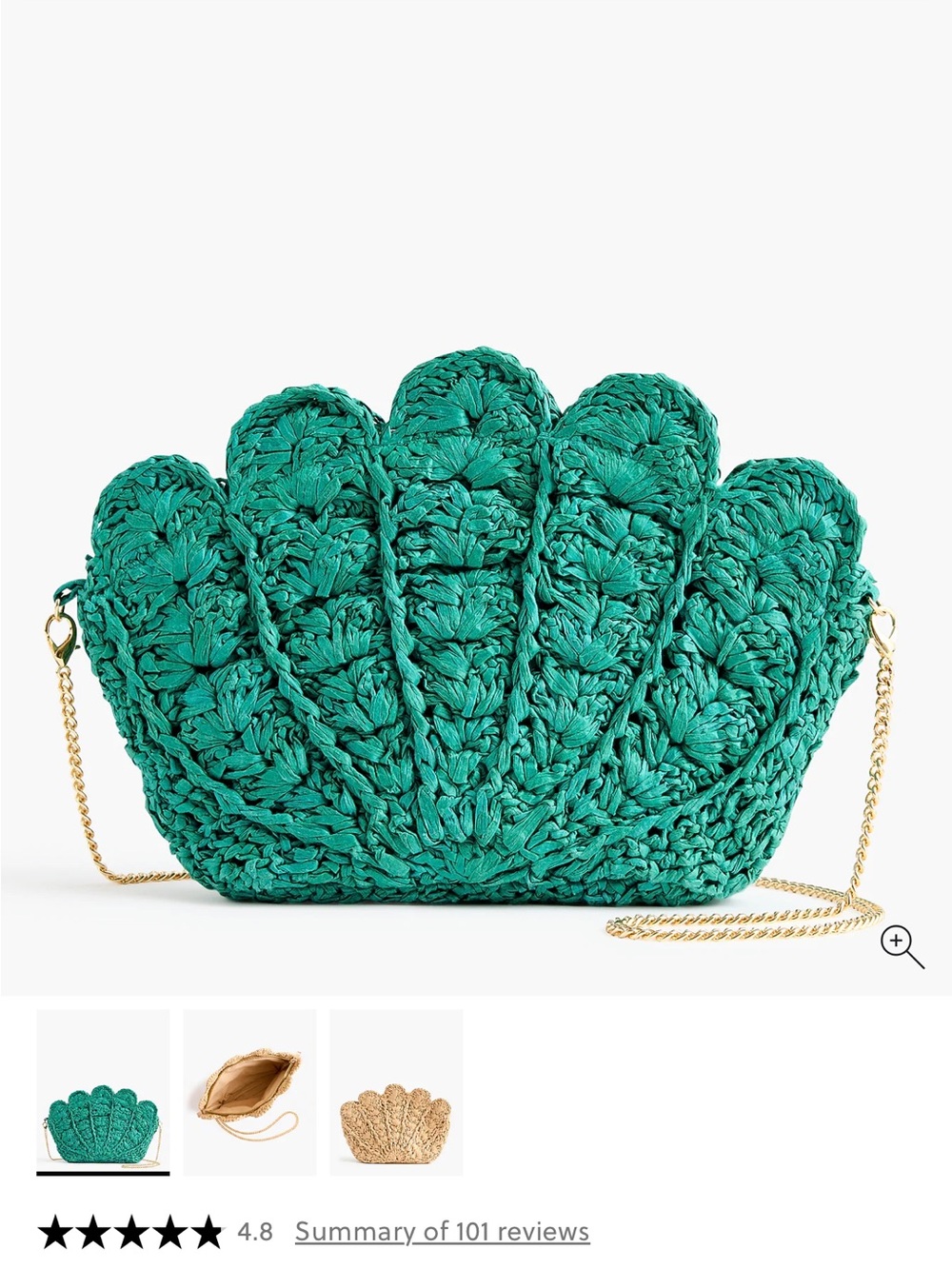 J. Crew Teal Shell-Shaped Woven Crossbody with Gold Chain